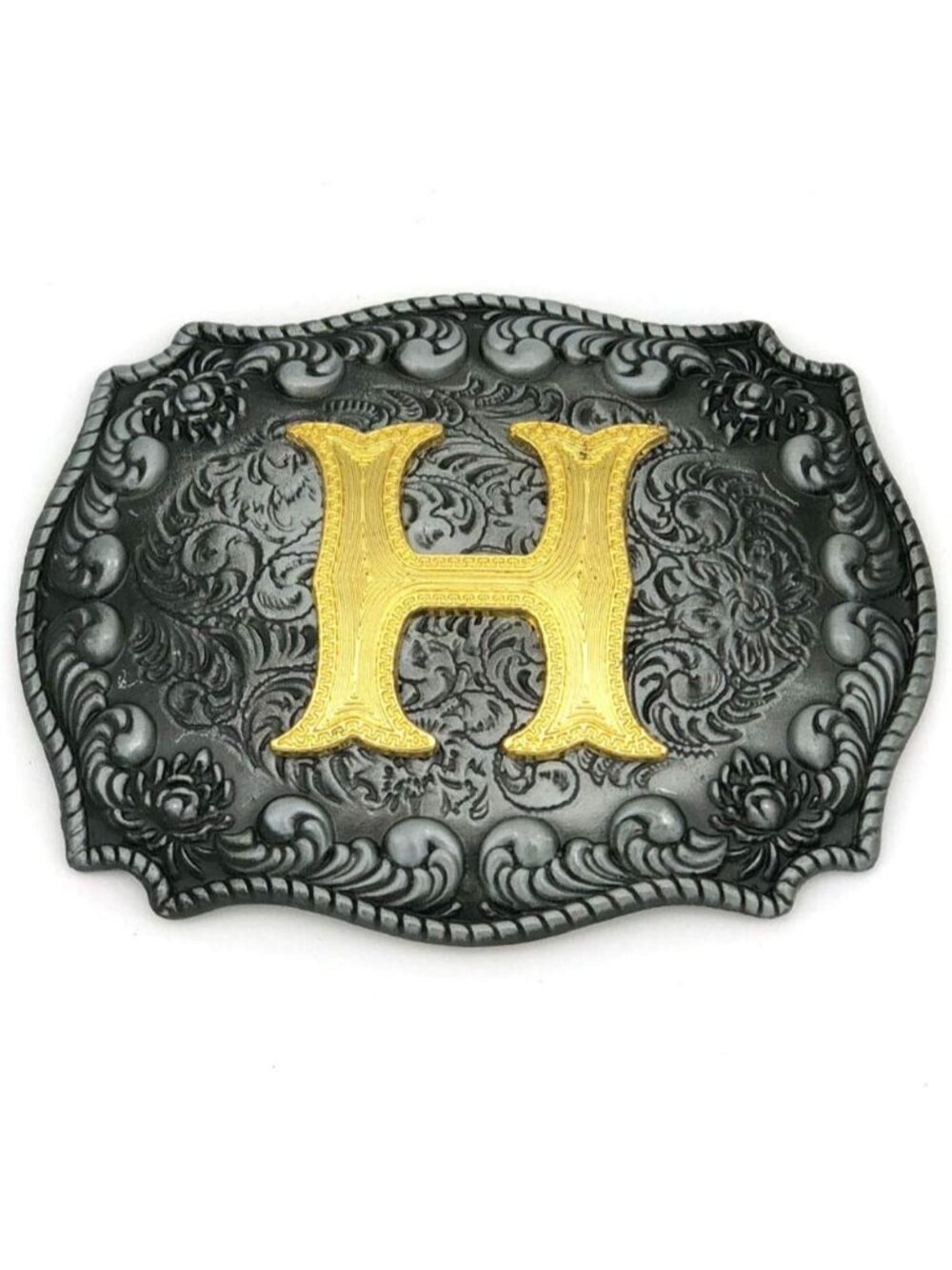 Unisex H Imported Western Silver Large Belt Buckle Initial Letters Rodeo